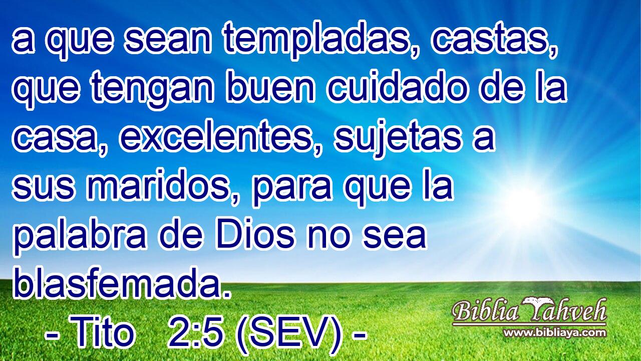 a que sean templadas, castas, que tengan buen cuidado de la casa, excelentes, sujetas a sus maridos, para que la palabra de Dios no sea blasfemada.