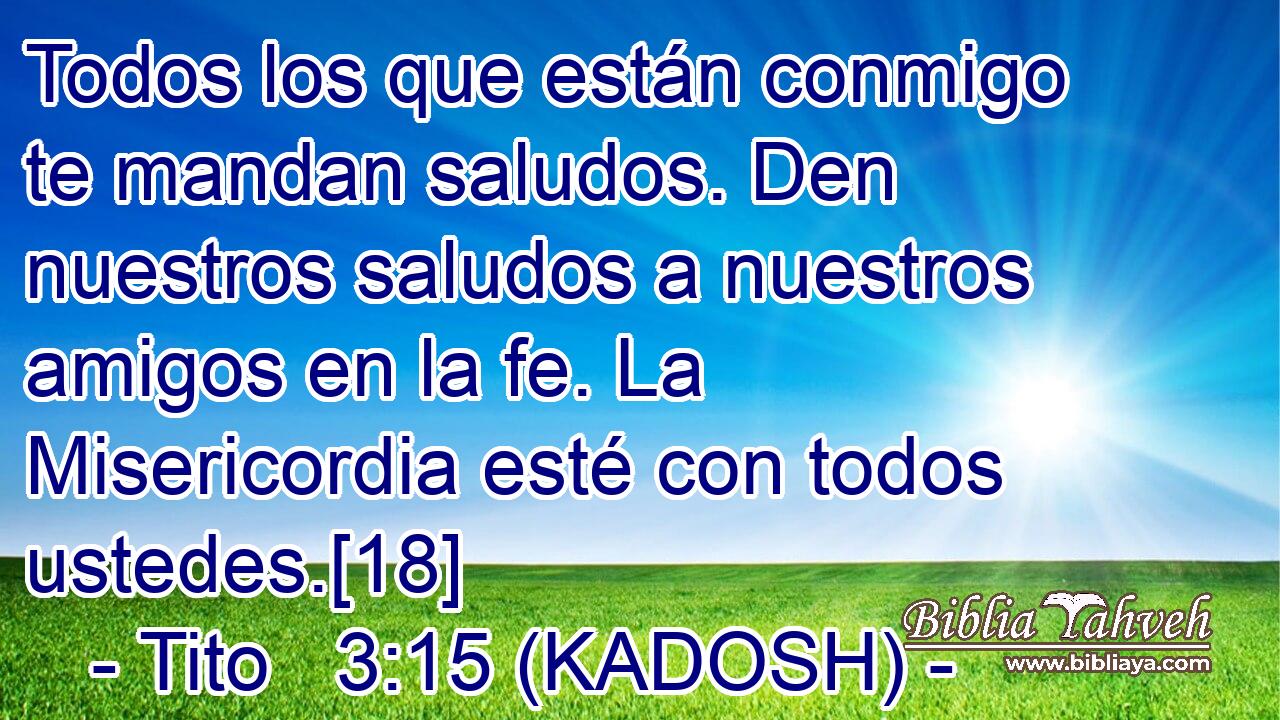  Todos los que están conmigo te mandan saludos. Den nuestros saludos a nuestros amigos en la fe. La Misericordia esté con todos ustedes.[18] 