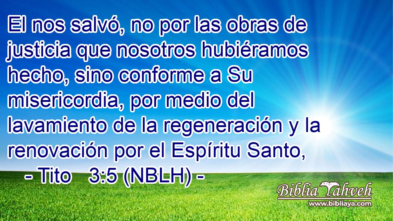  El nos salvó, no por las obras de justicia que nosotros hubiéramos hecho, sino conforme a Su misericordia, por medio del lavamiento de la regeneración y la renovación por el Espíritu Santo, 
