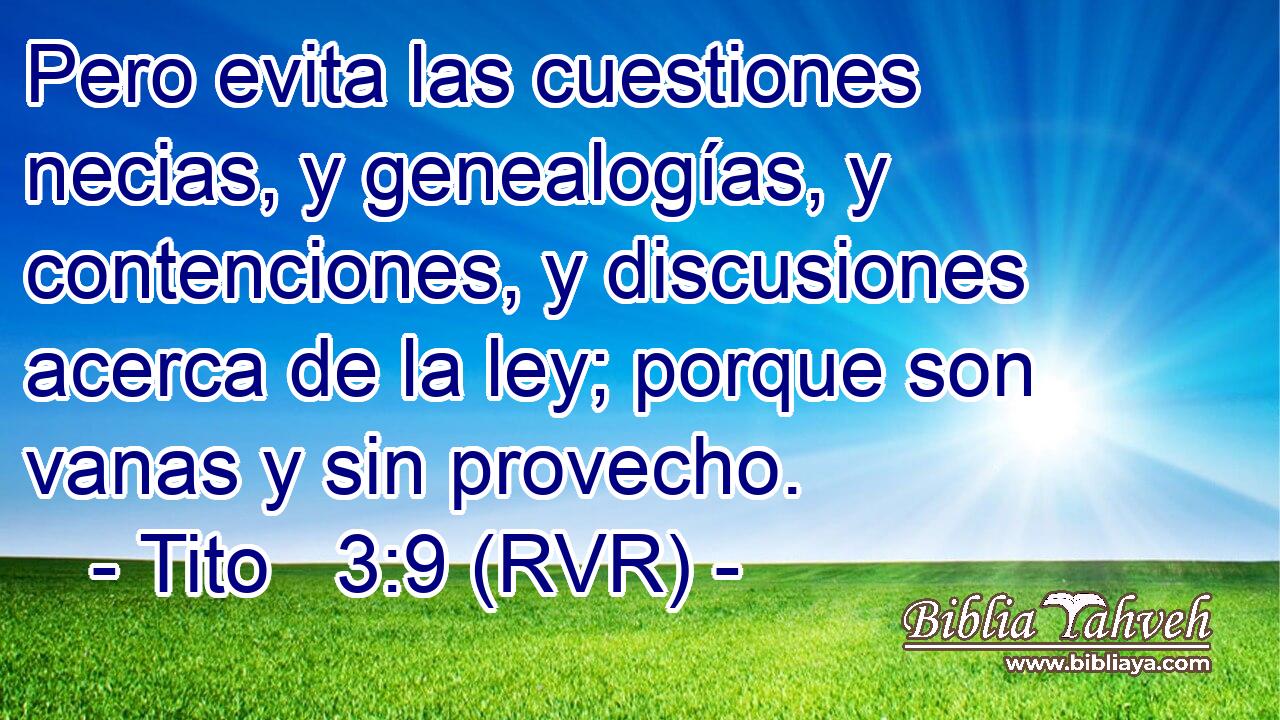 Pero evita las cuestiones necias, y genealogías, y contenciones, y discusiones acerca de la ley; porque son vanas y sin provecho.