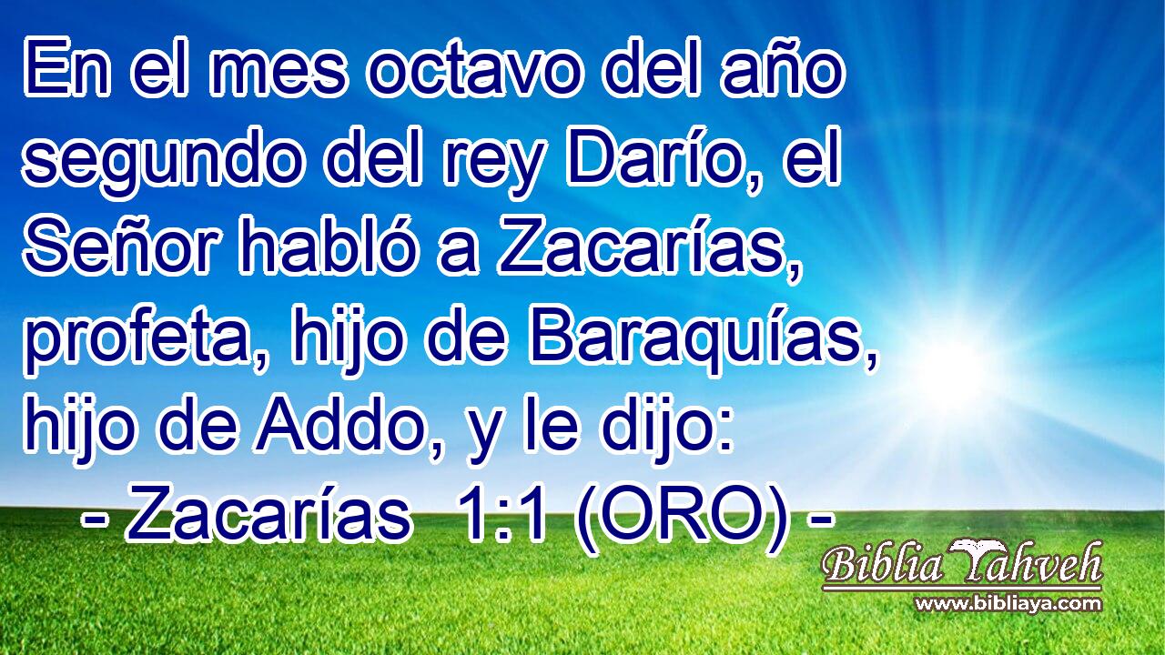  En el mes octavo del año segundo del rey Darío, el Señor habló a Zacarías, profeta, hijo de Baraquías, hijo de Addo, y le dijo: 