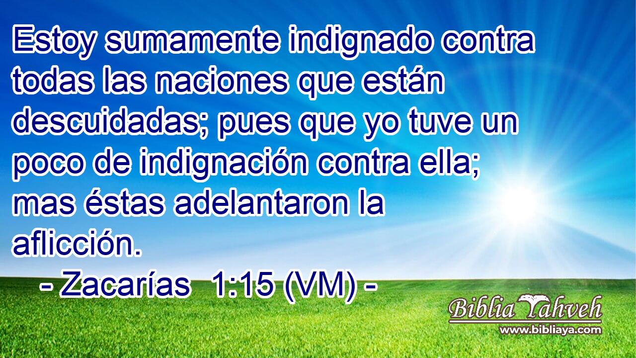  Estoy sumamente indignado contra todas las naciones que están descuidadas; pues que yo tuve un poco de indignación contra ella; mas éstas adelantaron la aflicción. 