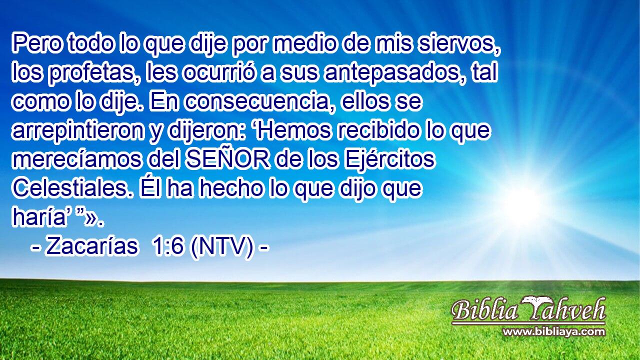 Pero todo lo que dije por medio de mis siervos, los profetas, les ocurrió a sus antepasados, tal como lo dije. En consecuencia, ellos se arrepintieron y dijeron: ‘Hemos recibido lo que merecíamos del SEÑOR de los Ejércitos Celestiales. Él ha hecho lo que dijo que haría’ ”».