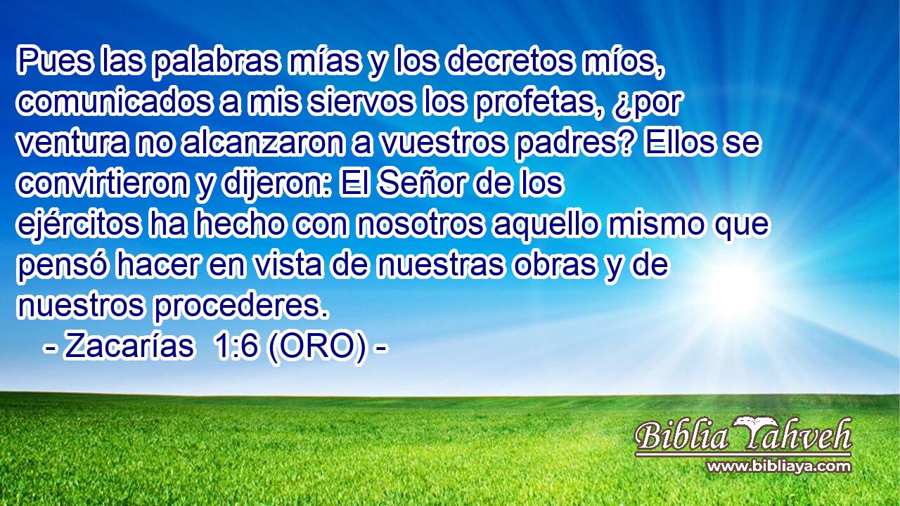  Pues las palabras mías y los decretos míos, comunicados a mis siervos los profetas, ¿por ventura no alcanzaron a vuestros padres? Ellos se convirtieron y dijeron: El Señor de los ejércitos ha hecho con nosotros aquello mismo que pensó hacer en vista de nuestras obras y de nuestros procederes. 