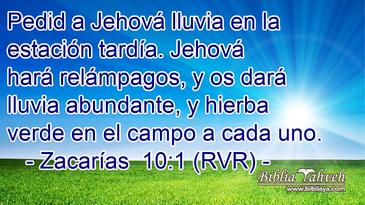 Pedid a Jehová lluvia en la estación tardía. Jehová hará relámpagos, y os dará lluvia abundante, y hierba verde en el campo a cada uno.