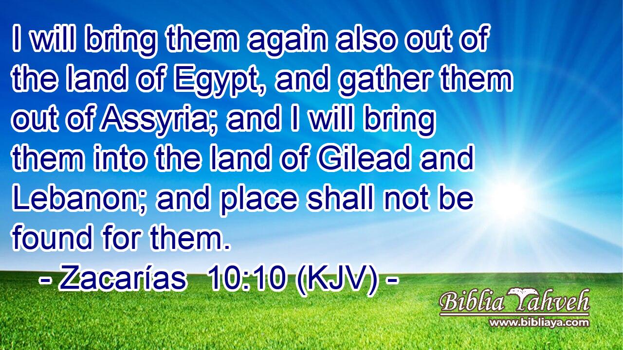 I will bring them again also out of the land of Egypt, and gather them out of Assyria; and I will bring them into the land of Gilead and Lebanon; and place shall not be found for them.