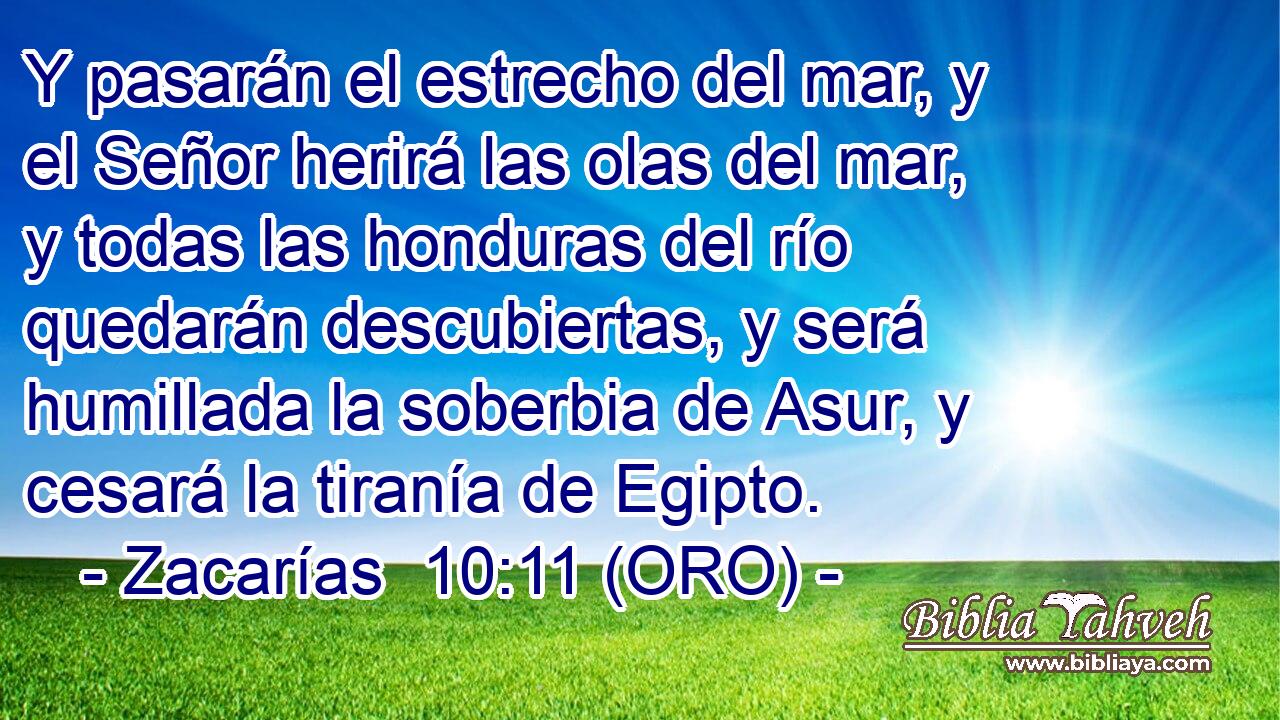  Y pasarán el estrecho del mar, y el Señor herirá las olas del mar, y todas las honduras del río quedarán descubiertas, y será humillada la soberbia de Asur, y cesará la tiranía de Egipto. 