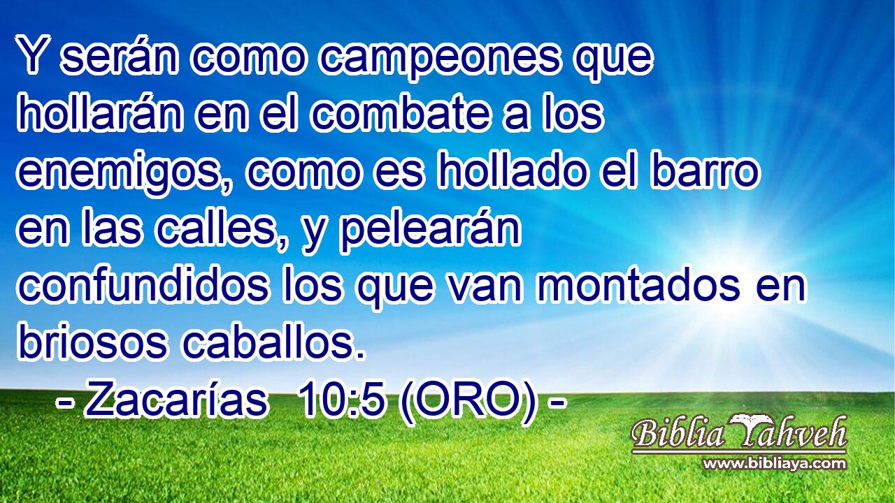  Y serán como campeones que hollarán en el combate a los enemigos, como es hollado el barro en las calles, y pelearán confundidos los que van montados en briosos caballos. 