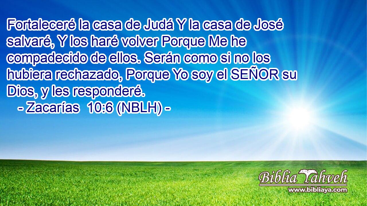  Fortaleceré la casa de Judá Y la casa de José salvaré, Y los haré volver Porque Me he compadecido de ellos. Serán como si no los hubiera rechazado, Porque Yo soy el SEÑOR su Dios, y les responderé. 
