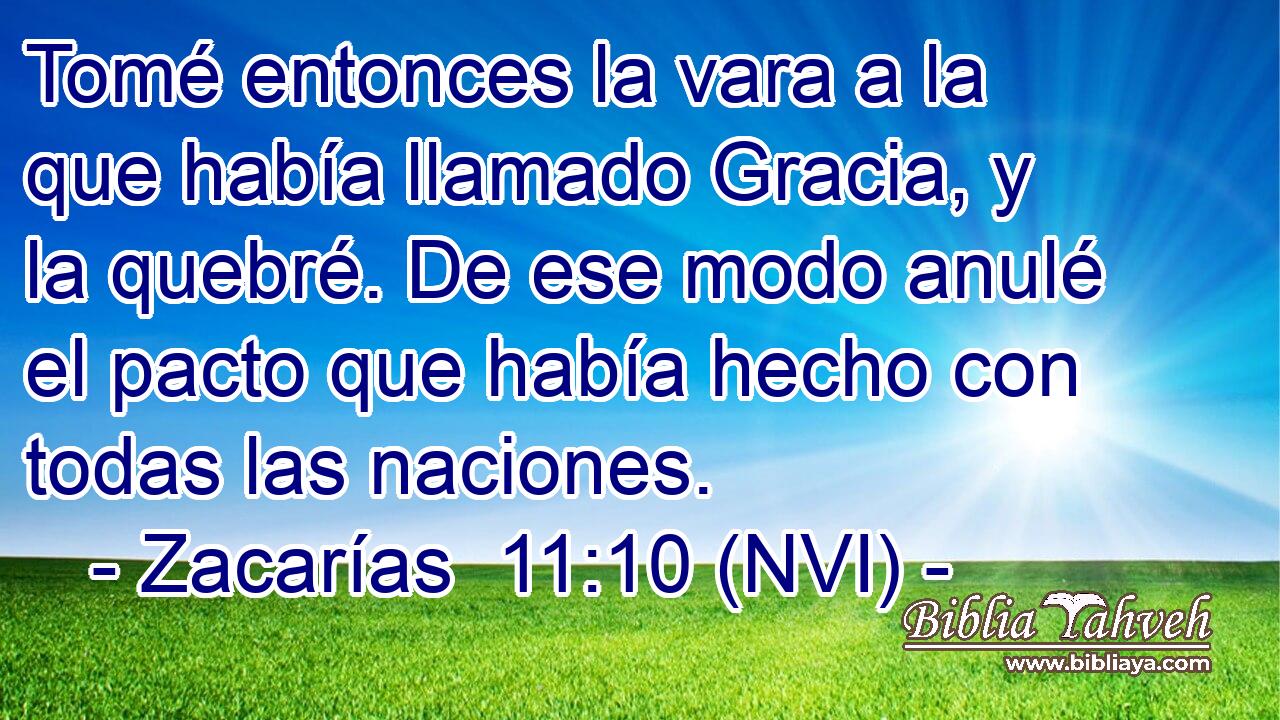  Tomé entonces la vara a la que había llamado Gracia, y la quebré. De ese modo anulé el pacto que había hecho con todas las naciones. 