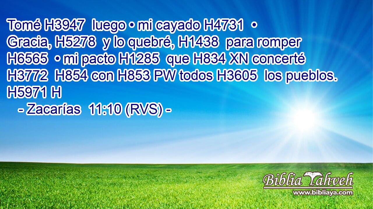 Tomé H3947  luego • mi cayado H4731  • Gracia, H5278  y lo quebré, H1438  para romper H6565  • mi pacto H1285  que H834 XN concerté H3772  H854 con H853 PW todos H3605  los pueblos. H5971 H 