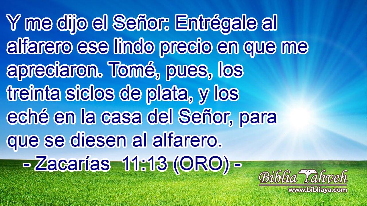  Y me dijo el Señor: Entrégale al alfarero ese lindo precio en que me apreciaron. Tomé, pues, los treinta siclos de plata, y los eché en la casa del Señor, para que se diesen al alfarero. 