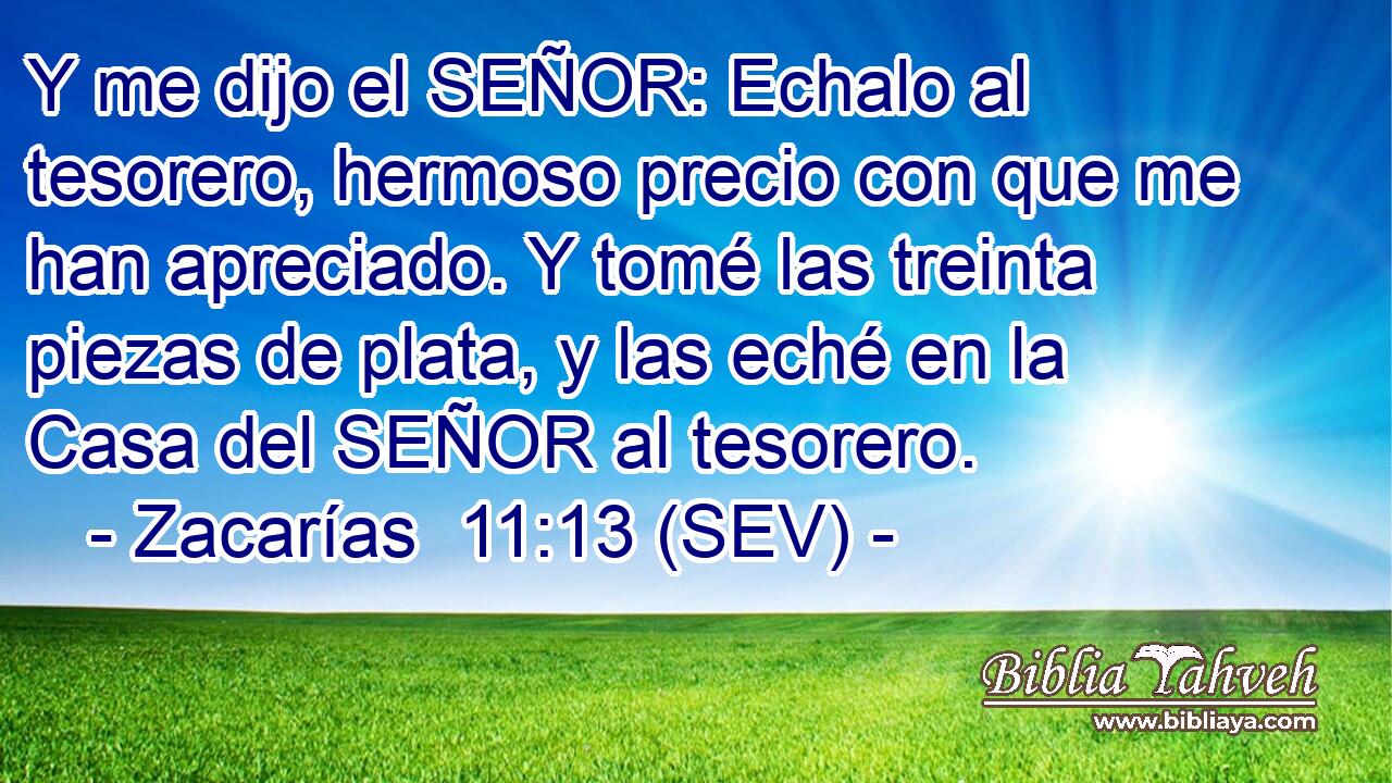 Y me dijo el SEÑOR: Echalo al tesorero, hermoso precio con que me han apreciado. Y tomé las treinta piezas de plata, y las eché en la Casa del SEÑOR al tesorero.