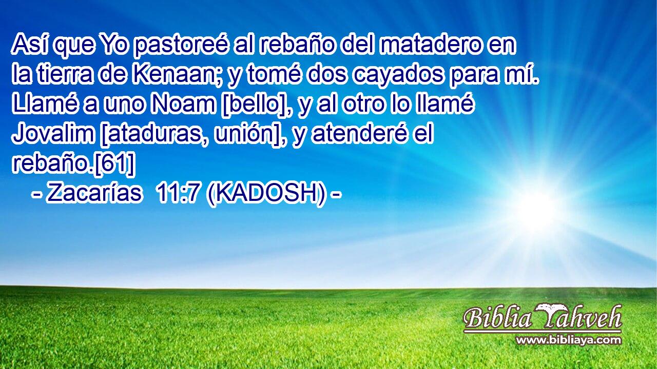  Así que Yo pastoreé al rebaño del matadero en la tierra de Kenaan; y tomé dos cayados para mí. Llamé a uno Noam [bello], y al otro lo llamé Jovalim [ataduras, unión], y atenderé el rebaño.[61] 