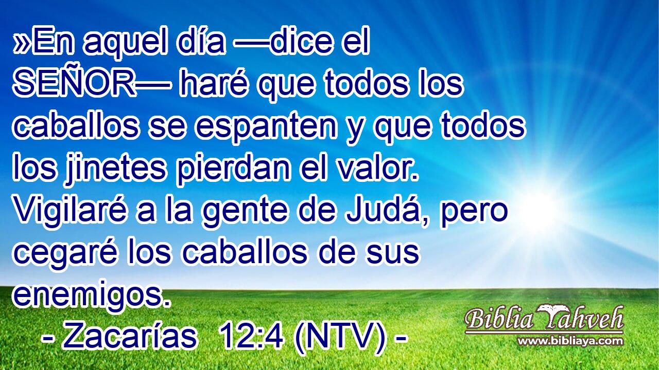 »En aquel día —dice el SEÑOR— haré que todos los caballos se espanten y que todos los jinetes pierdan el valor. Vigilaré a la gente de Judá, pero cegaré los caballos de sus enemigos.