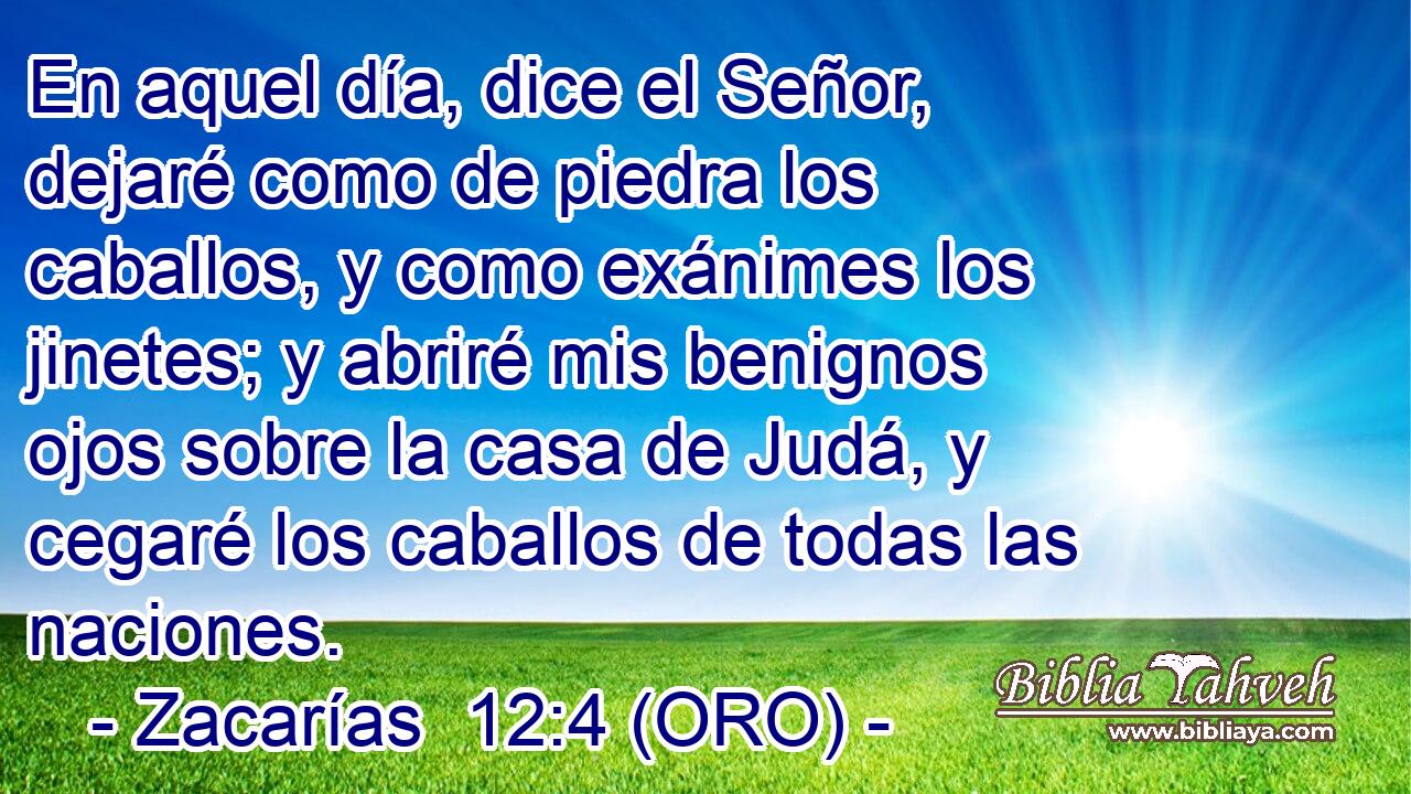  En aquel día, dice el Señor, dejaré como de piedra los caballos, y como exánimes los jinetes; y abriré mis benignos ojos sobre la casa de Judá, y cegaré los caballos de todas las naciones. 