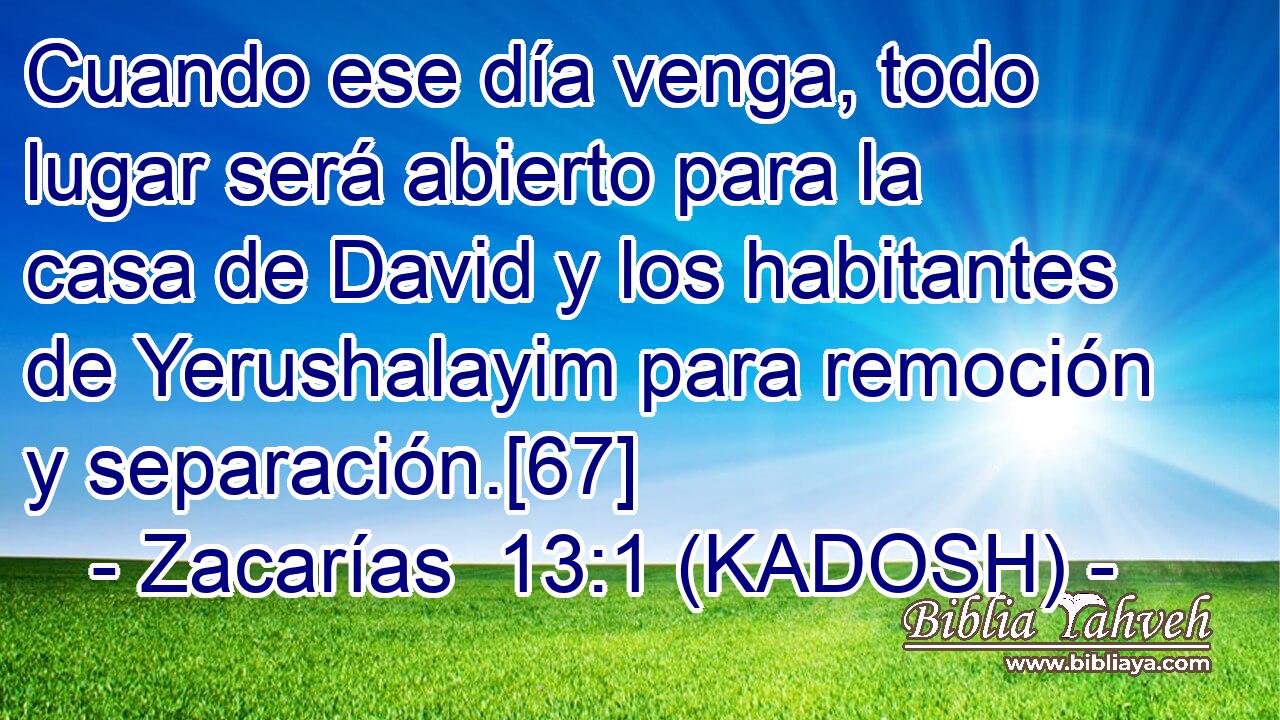 Cuando ese día venga, todo lugar será abierto para la casa de David y los habitantes de Yerushalayim para remoción y separación.[67] 