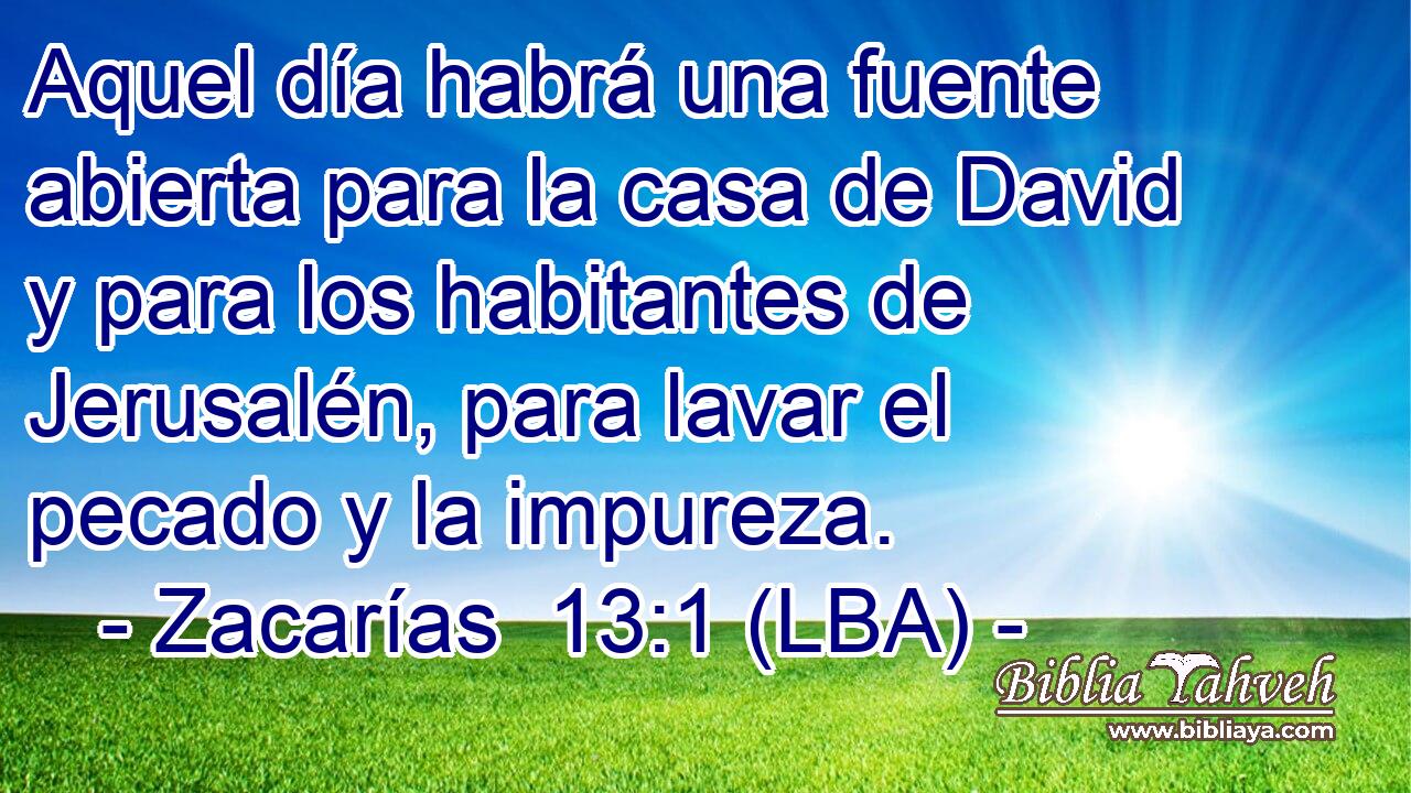 Aquel día habrá una fuente abierta para la casa de David y para los habitantes de Jerusalén, para lavar el pecado y la impureza.