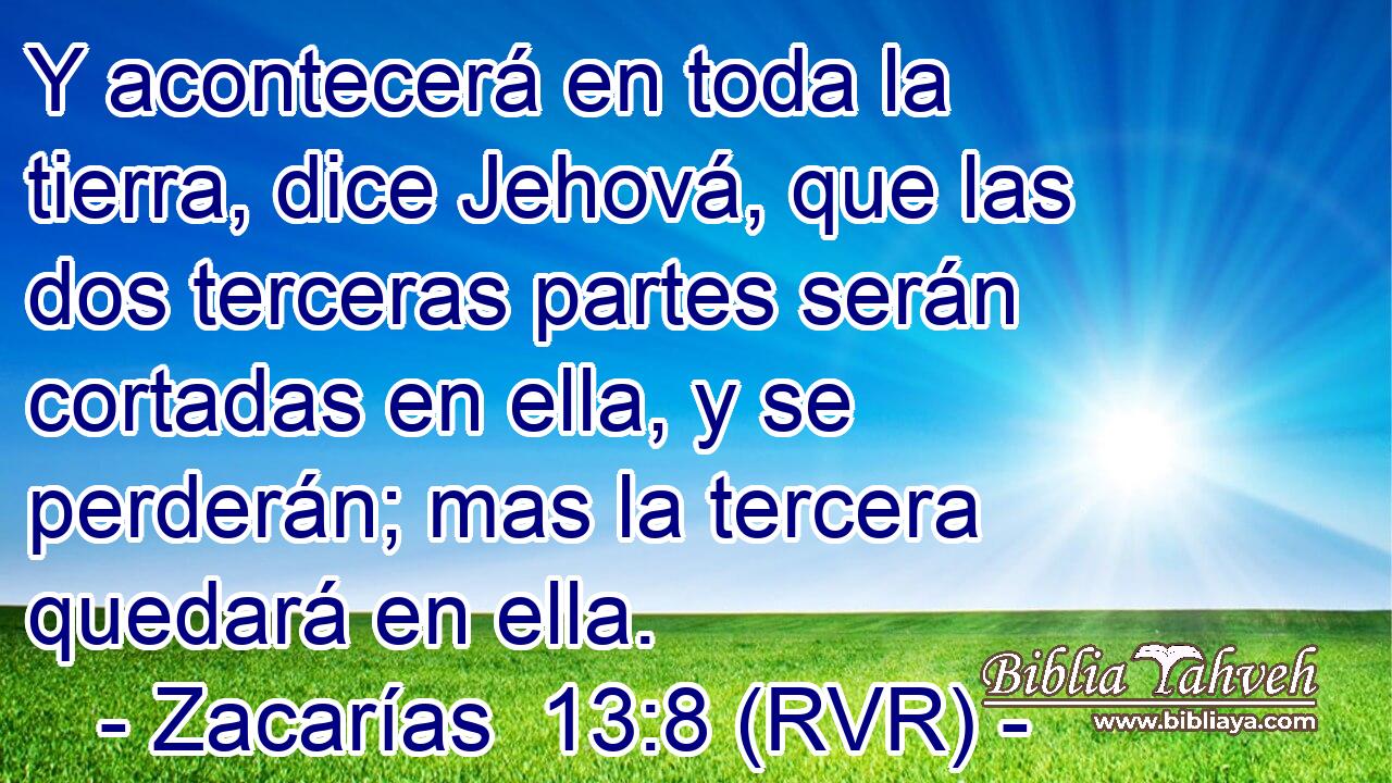 Y acontecerá en toda la tierra, dice Jehová, que las dos terceras partes serán cortadas en ella, y se perderán; mas la tercera quedará en ella.