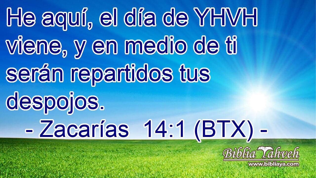He aquí, el día de YHVH viene, y en medio de ti serán repartidos tus despojos.