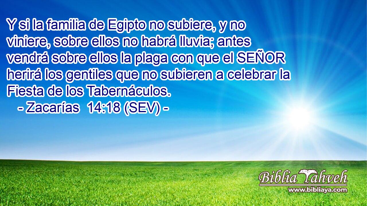 Y si la familia de Egipto no subiere, y no viniere, sobre ellos no habrá lluvia; antes vendrá sobre ellos la plaga con que el SEÑOR herirá los gentiles que no subieren a celebrar la Fiesta de los Tabernáculos.