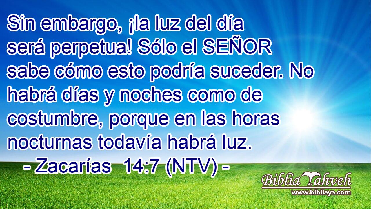 Sin embargo, ¡la luz del día será perpetua! Sólo el SEÑOR sabe cómo esto podría suceder. No habrá días y noches como de costumbre, porque en las horas nocturnas todavía habrá luz.