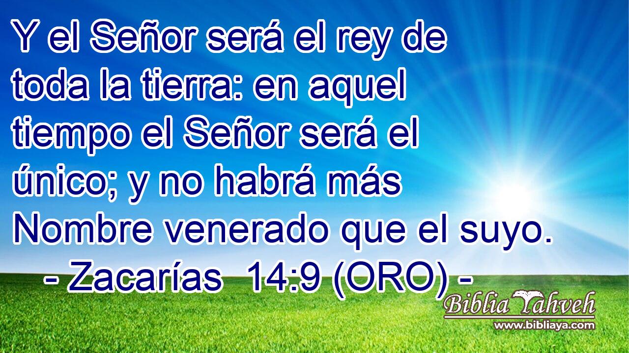  Y el Señor será el rey de toda la tierra: en aquel tiempo el Señor será el único; y no habrá más Nombre venerado que el suyo. 