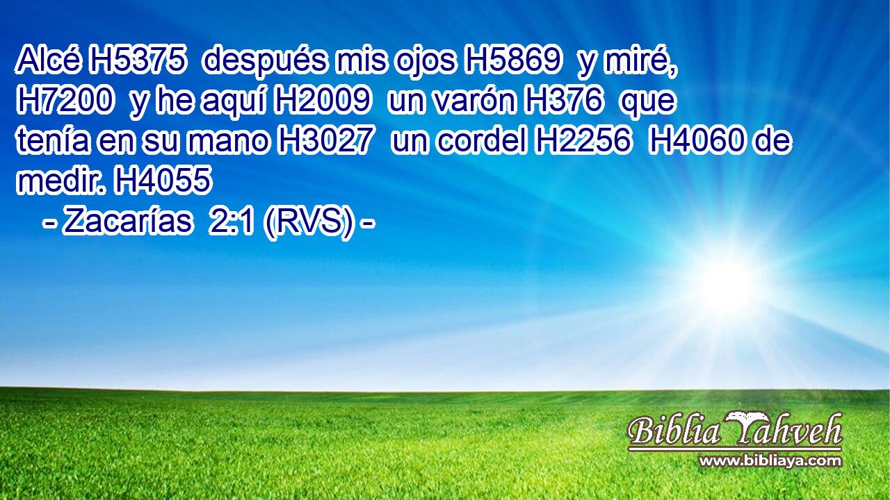 Alcé H5375  después mis ojos H5869  y miré, H7200  y he aquí H2009  un varón H376  que tenía en su mano H3027  un cordel H2256  H4060 de medir. H4055  