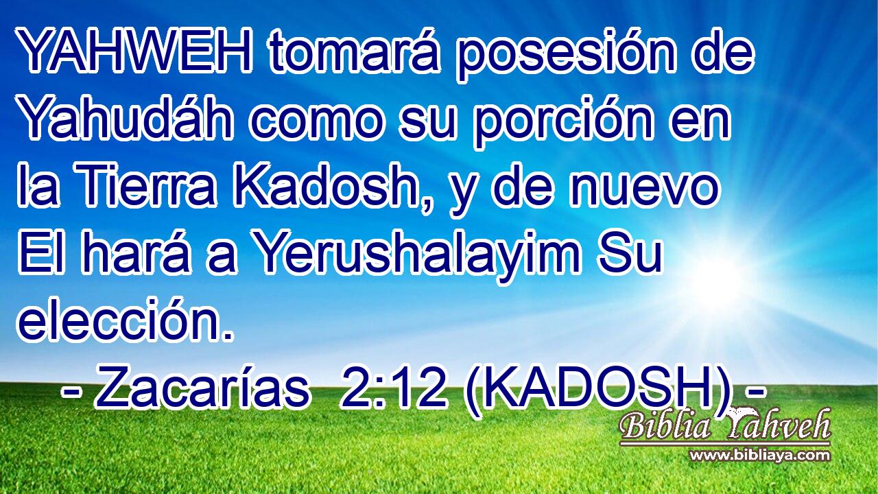  YAHWEH tomará posesión de Yahudáh como su porción en la Tierra Kadosh, y de nuevo El hará a Yerushalayim Su elección. 