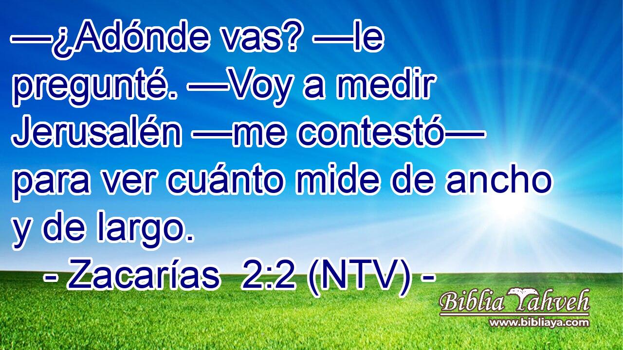—¿Adónde vas? —le pregunté. —Voy a medir Jerusalén —me contestó— para ver cuánto mide de ancho y de largo.