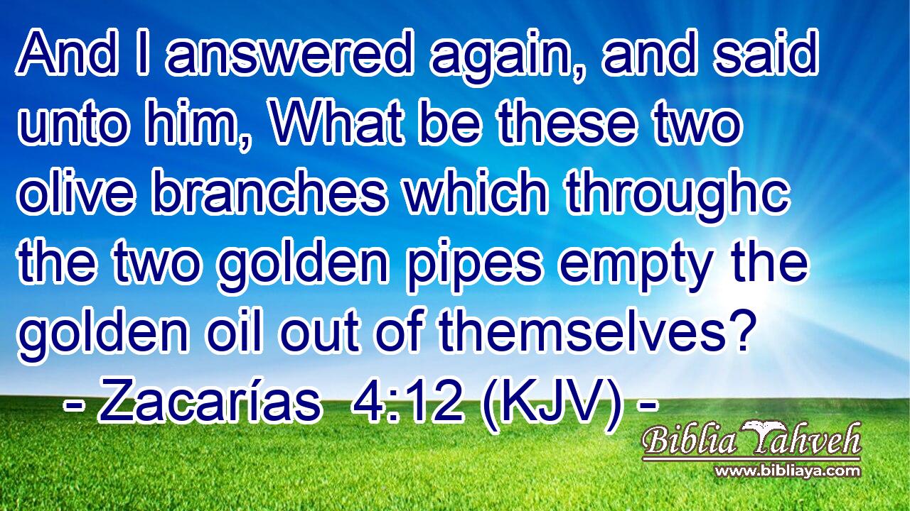 And I answered again, and said unto him, What be these two olive branches which throughc the two golden pipes empty the golden oil out of themselves?