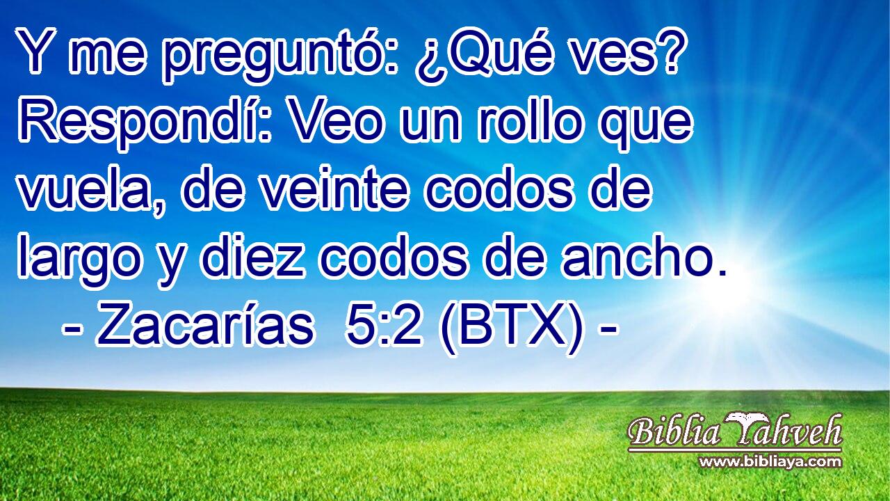 Y me preguntó: ¿Qué ves? Respondí: Veo un rollo que vuela, de veinte codos de largo y diez codos de ancho.