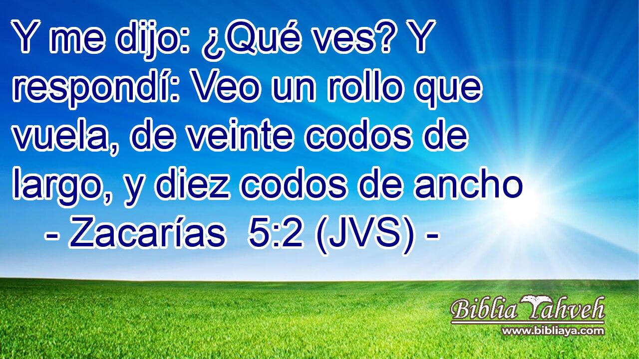 Y me dijo: ¿Qué ves? Y respondí: Veo un rollo que vuela, de veinte codos de largo, y diez codos de ancho