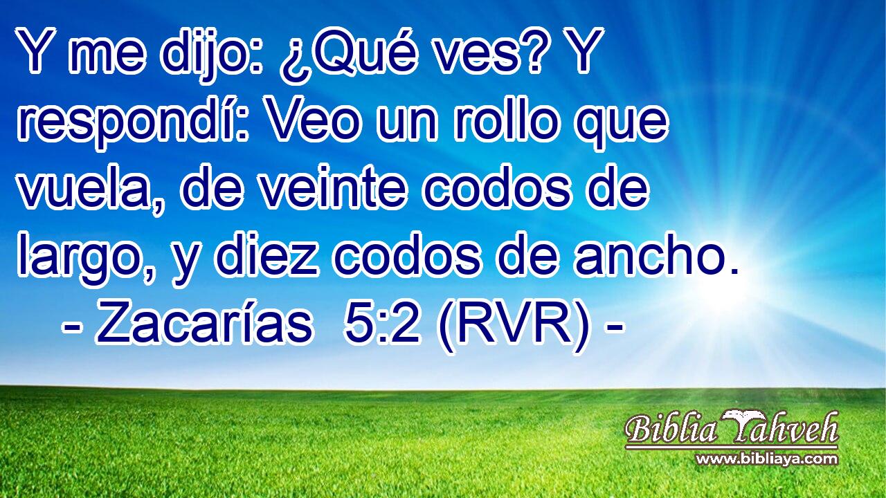 Y me dijo: ¿Qué ves? Y respondí: Veo un rollo que vuela, de veinte codos de largo, y diez codos de ancho.