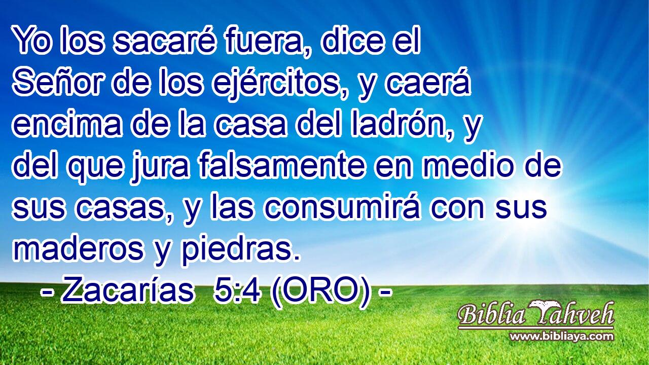  Yo los sacaré fuera, dice el Señor de los ejércitos, y caerá encima de la casa del ladrón, y del que jura falsamente en medio de sus casas, y las consumirá con sus maderos y piedras. 