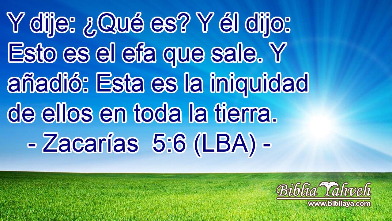 Y dije: ¿Qué es? Y él dijo: Esto es el efa que sale. Y añadió: Esta es la iniquidad de ellos en toda la tierra.