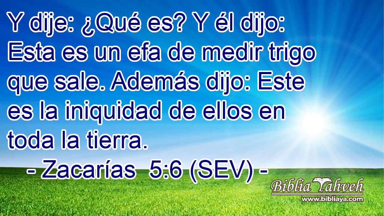 Y dije: ¿Qué es? Y él dijo: Esta es un efa de medir trigo que sale. Además dijo: Este es la iniquidad de ellos en toda la tierra.