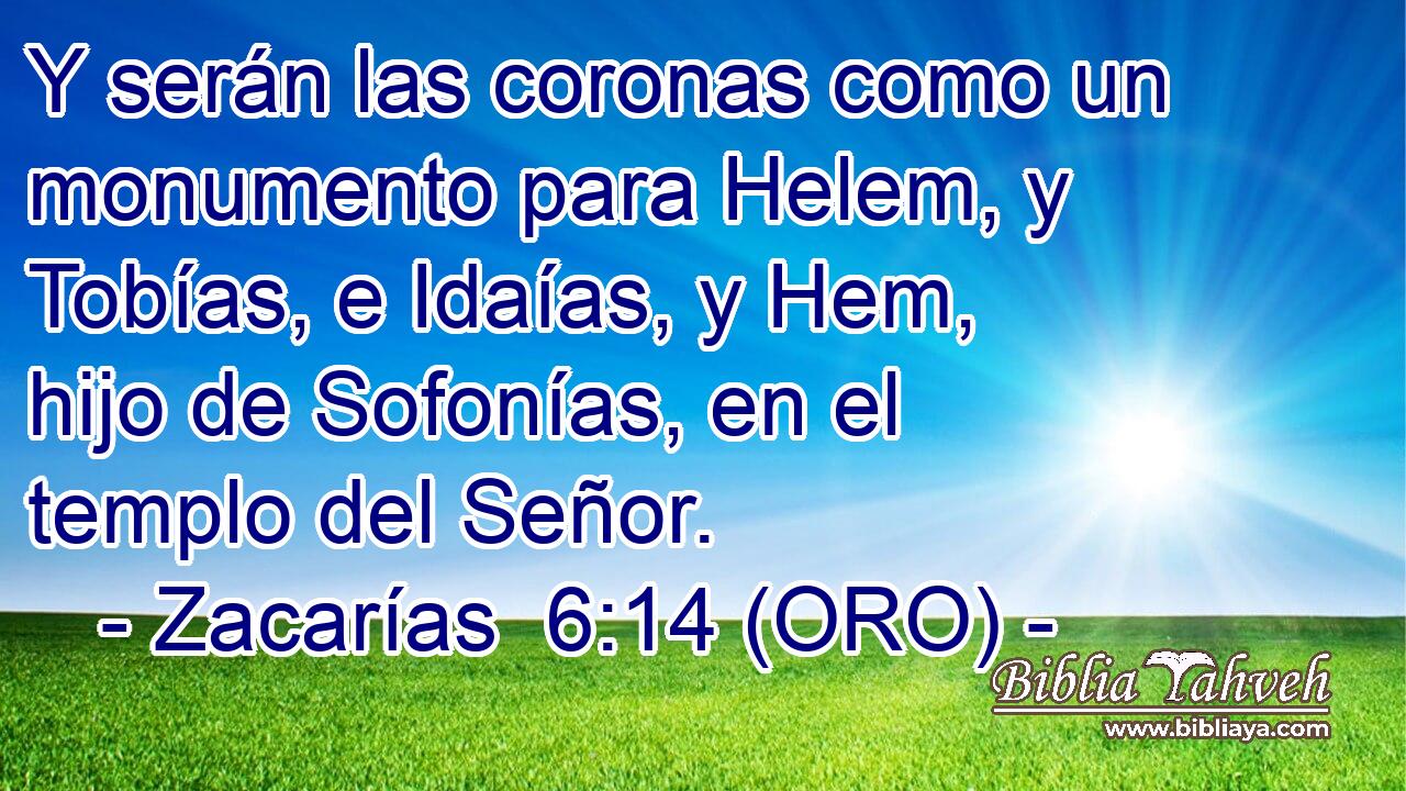  Y serán las coronas como un monumento para Helem, y Tobías, e Idaías, y Hem, hijo de Sofonías, en el templo del Señor. 