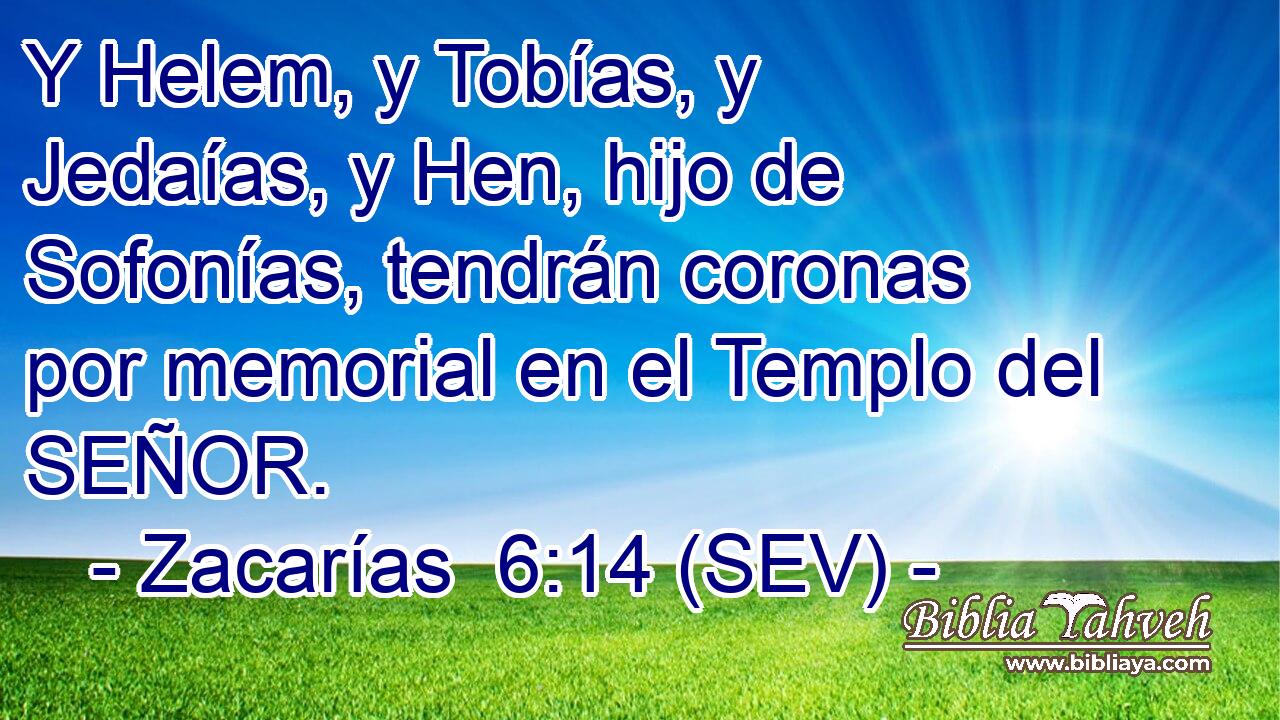Y Helem, y Tobías, y Jedaías, y Hen, hijo de Sofonías, tendrán coronas por memorial en el Templo del SEÑOR.