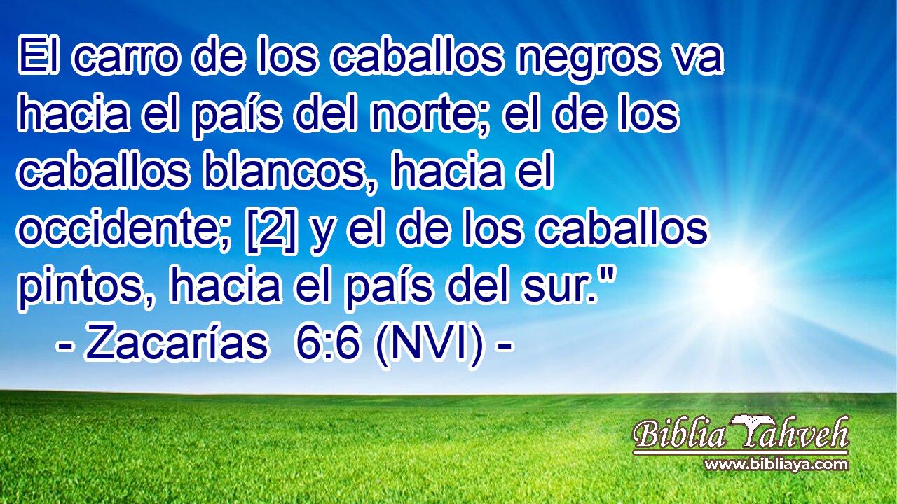  El carro de los caballos negros va hacia el país del norte; el de los caballos blancos, hacia el occidente; [2] y el de los caballos pintos, hacia el país del sur.