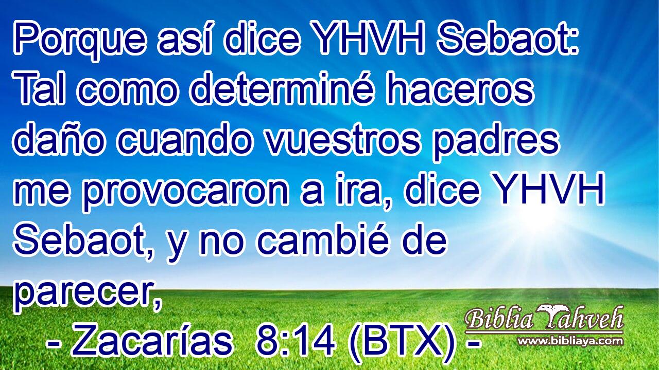 Porque así dice YHVH Sebaot: Tal como determiné haceros daño cuando vuestros padres me provocaron a ira, dice YHVH Sebaot, y no cambié de parecer,