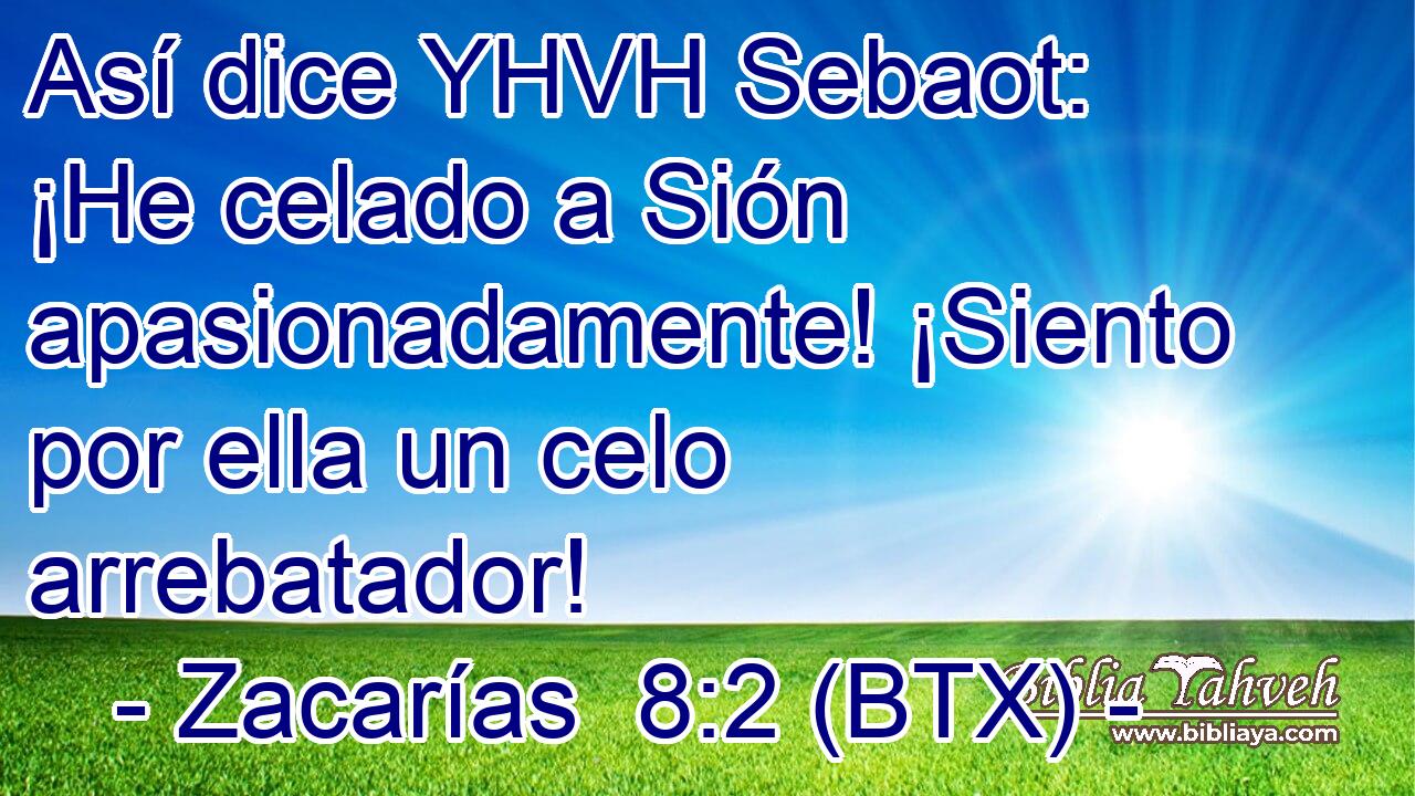 Así dice YHVH Sebaot: ¡He celado a Sión apasionadamente! ¡Siento por ella un celo arrebatador!
