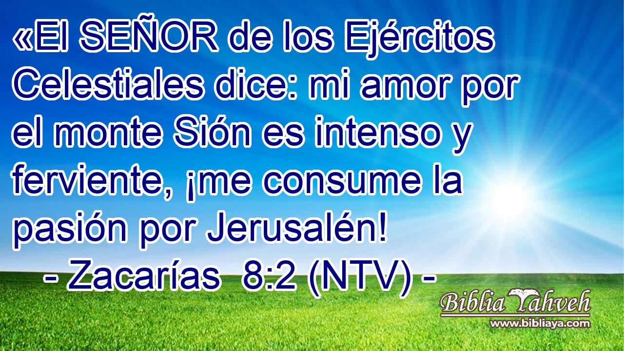 «El SEÑOR de los Ejércitos Celestiales dice: mi amor por el monte Sión es intenso y ferviente, ¡me consume la pasión por Jerusalén!
