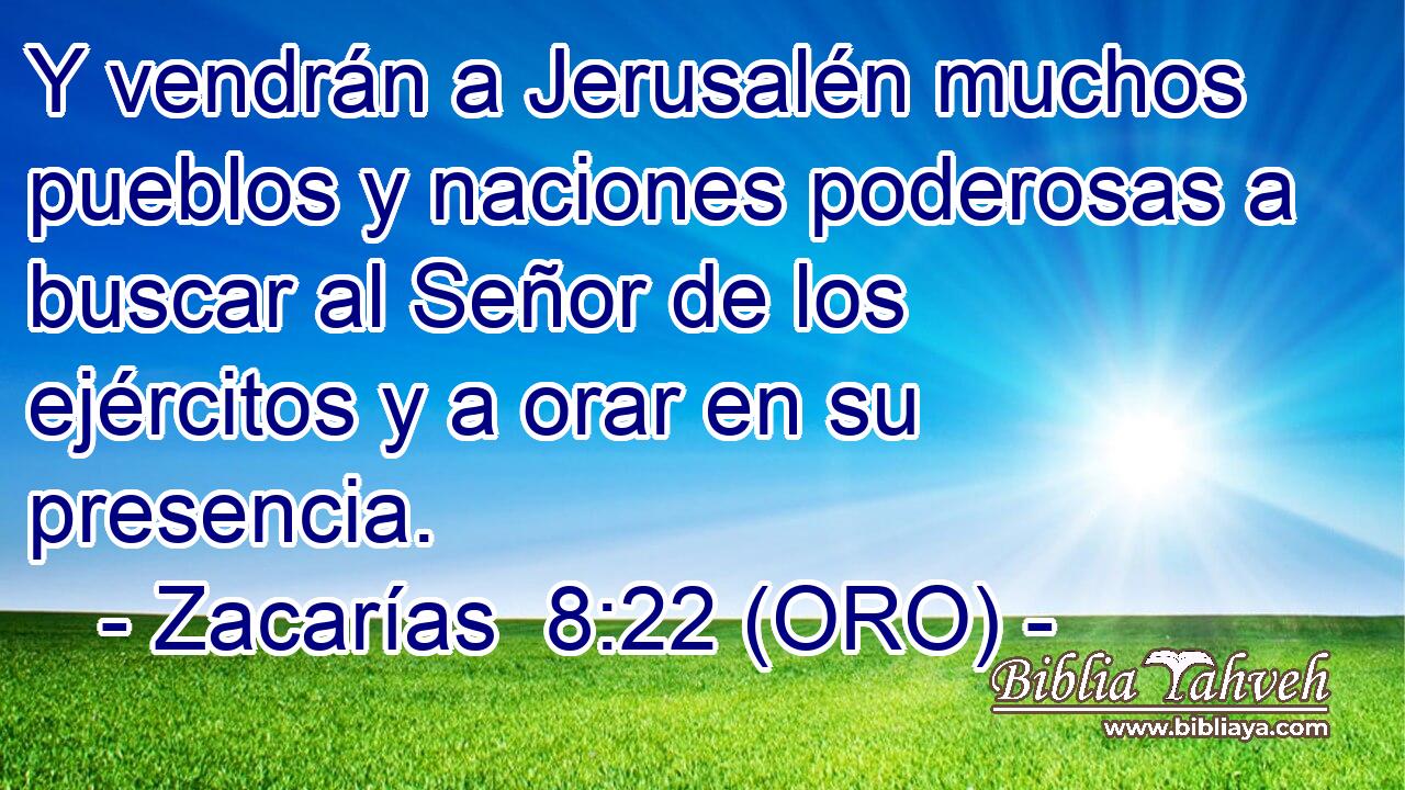  Y vendrán a Jerusalén muchos pueblos y naciones poderosas a buscar al Señor de los ejércitos y a orar en su presencia. 