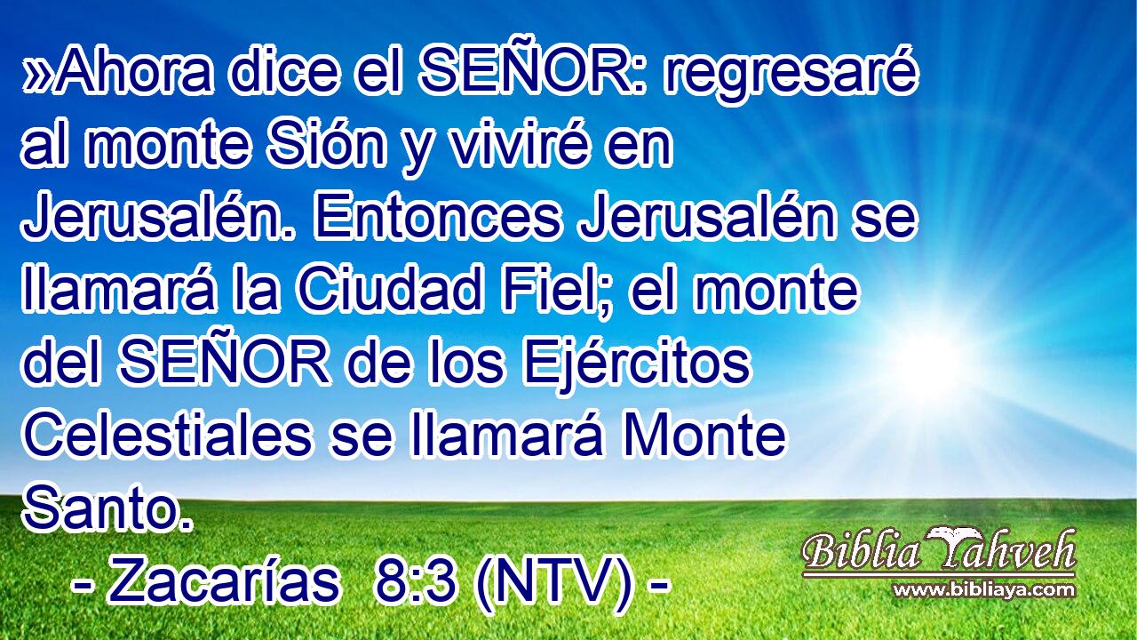 »Ahora dice el SEÑOR: regresaré al monte Sión y viviré en Jerusalén. Entonces Jerusalén se llamará la Ciudad Fiel; el monte del SEÑOR de los Ejércitos Celestiales se llamará Monte Santo.