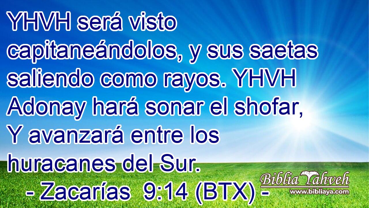 YHVH será visto capitaneándolos, y sus saetas saliendo como rayos. YHVH Adonay hará sonar el shofar, Y avanzará entre los huracanes del Sur.