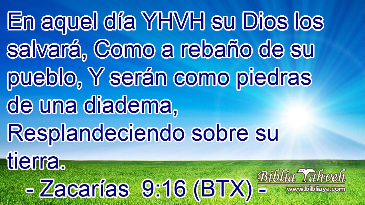En aquel día YHVH su Dios los salvará, Como a rebaño de su pueblo, Y serán como piedras de una diadema, Resplandeciendo sobre su tierra.