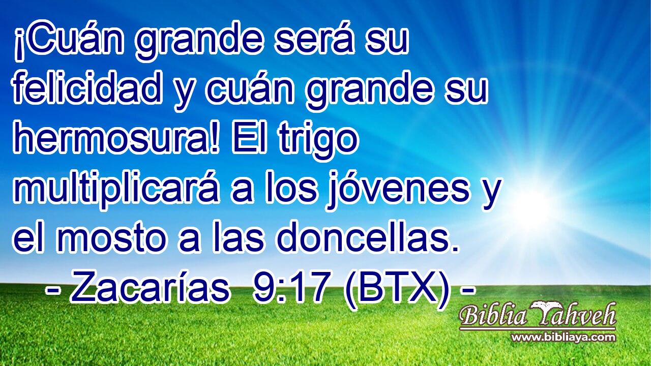 ¡Cuán grande será su felicidad y cuán grande su hermosura! El trigo multiplicará a los jóvenes y el mosto a las doncellas.
