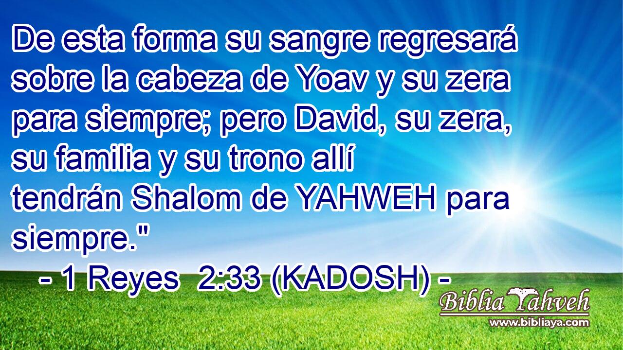  De esta forma su sangre regresará sobre la cabeza de Yoav y su zera para siempre; pero David, su zera, su familia y su trono allí tendrán Shalom de YAHWEH para siempre.