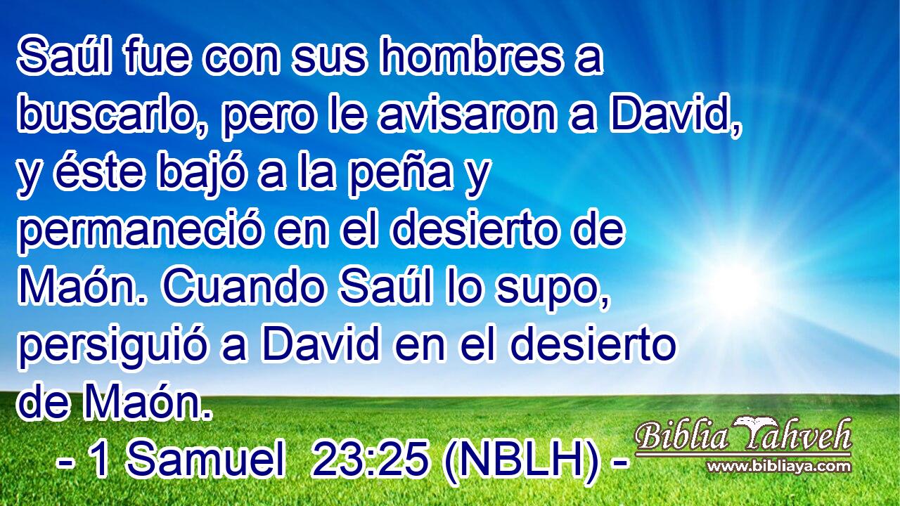  Saúl fue con sus hombres a buscarlo, pero le avisaron a David, y éste bajó a la peña y permaneció en el desierto de Maón. Cuando Saúl lo supo, persiguió a David en el desierto de Maón. 